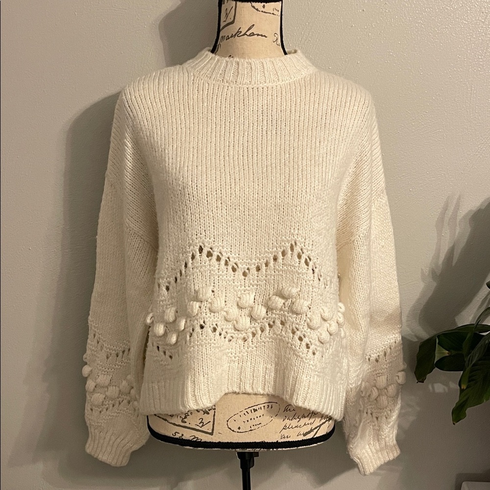 Primark Cream Bobble Knit Sweater Size Small Chunky Cozy